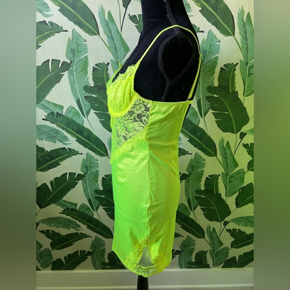 Tic Toc Womens Neon Yellow Lace Mini Bustier Lingerie Dress Medium - Picture 5 of 8